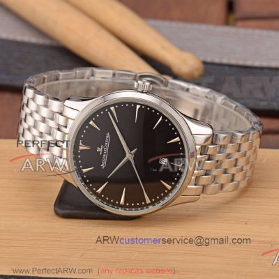 Perfect Replica Jaeger LeCoultre Master Stainless Steel Band Black Dial 42mm Watch